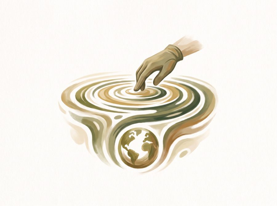 A hand touching water sending out ripples